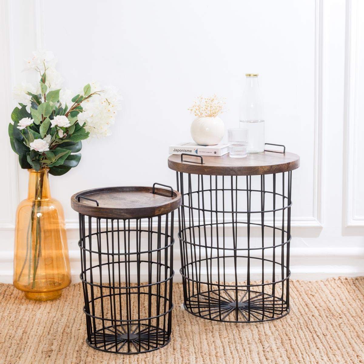 Round Wire Basket Coffee Table Set Mytri Designs MytriDesigns
